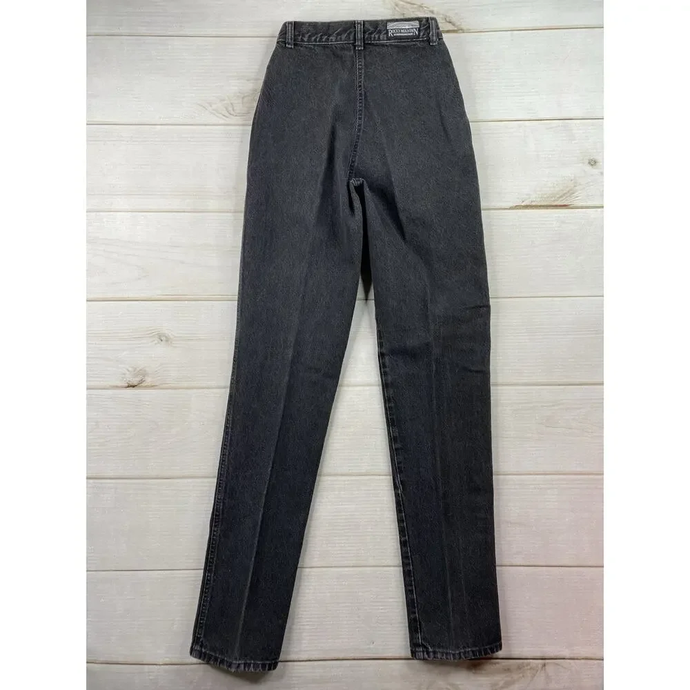 Vtg Rockies Jeans 27/5 Black/Charcoal Western Leather Detail USA Made 90s